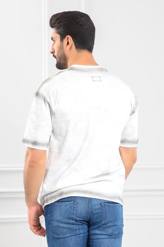 تيشرت رجالي أوفر سايز مغسول مزين بأحرف HAPPY Festi...