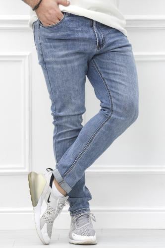 بنطال رجالي عصري جينز ضيق بلون أزرق