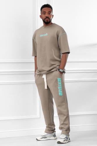 طقم رجالي صيفي كاجوال اوفر سايز مكون من تيشرت و بن...