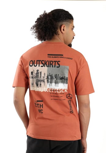 تيشرت رجالي صيفي اوفر سايز بطباعة بناء كبيرة على ا...