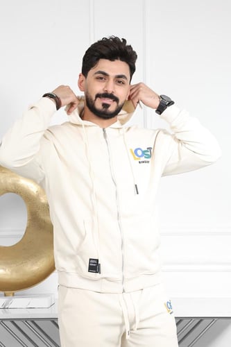 طقم رجالي شتوي اوفر سايز مكون من هودي بسحاب وبنطال