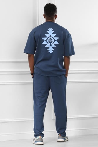 طقم رجالي صيفي كاجوال اوفر سايز مكون من تيشرت و بن...