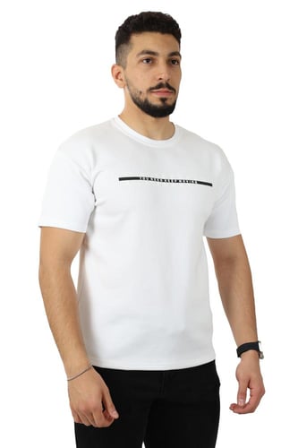 تيشرت رجالي صيفي اوفر سايز بطباعة أفقية على الصدر...