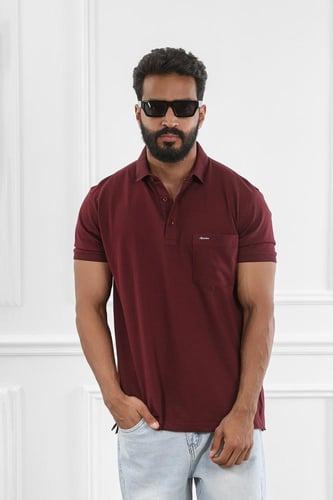 تيشرت رجالي صيفي بياقة بولو وأزرار مع جيبة على الص...