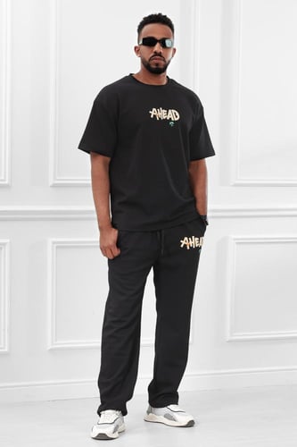 طقم رجالي صيفي كاجوال اوفر سايز مريح مكون من تيشرت...