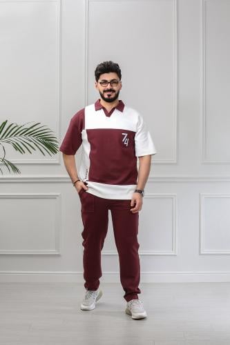 طقم رجالي صيفي كاجوال اوفر سايز ببتيشرت بياقة قميص...