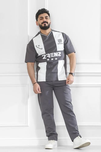 طقم رجالي صيفي كاجوال اوفر سايز بنطال طويل تيشرت ب...