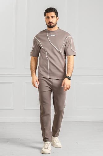 طقم رجالي أوفر سايز نص كم بنطال طويل