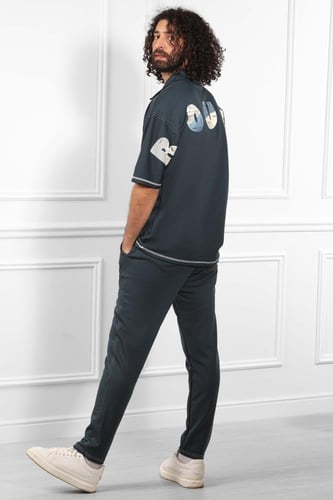 طقم رجالي صيفي كاجوال اوفر سايز بنطال مع تشيرت بأك...