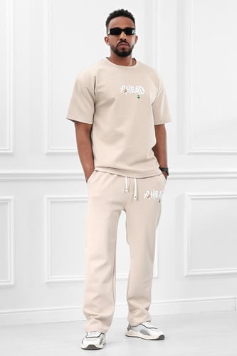 طقم رجالي صيفي كاجوال اوفر سايز مريح مكون من تيشرت...