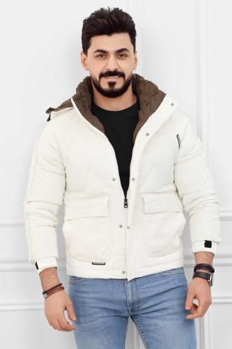 جاكيت رجالي شتوي مع غطاء رأس وأزرار إغلاق معدنية