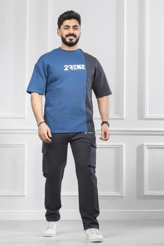 طقم رجالي صيفي كاجوال اوفر سايز تيشرت بشعار تورنز...