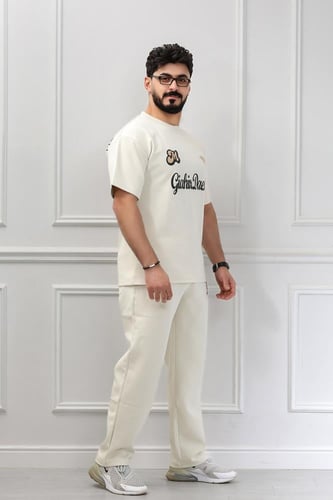 طقم رجالي صيفي كاجوال اوفر سايز تيشرت بطباعة كبيرة...