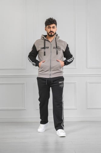 طقم رجالي شتوي دبل كاب فرو بلونين وسحاب بقبعة وكتا...