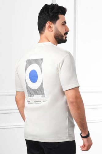 تيشرت رجالي اوفر سايز يتوسطه طبعة دائرية ومستطيلة...
