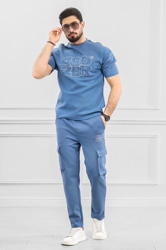 طقم رجالي أوفر سايز نص كم بجيب جانبيه