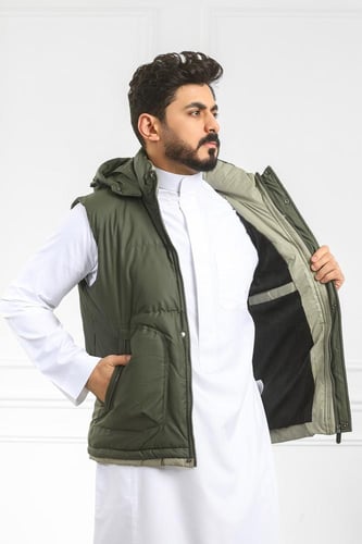 صدرية رجالي شتوي سحاب فرو بجيب جانبية وقبعة ضد الم...