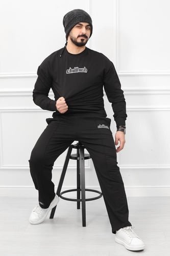 طقم رجالي شتوي كاجوال مزود بطبعة وبنطال واسع