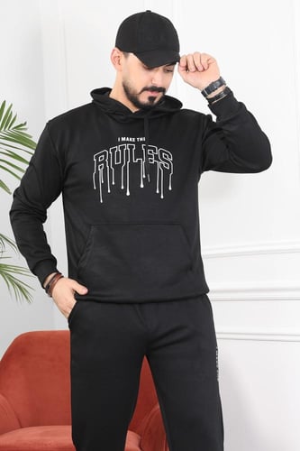 طقم رجالي شتوي اوفر سايز مكون من هودي بطبعة وبنطال