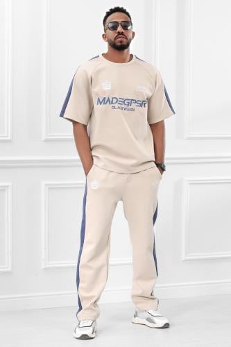 طقم رجالي صيفي كاجوال اوفر سايز مكون من تيشرت بطبع...