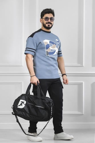 طقم رجالي صيفي كاجوال اوفر سايز بتيشرت بطباعة حرف...