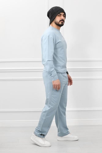 طقم رجالي شتوي كاجوال مزود بطبعة وبنطال واسع