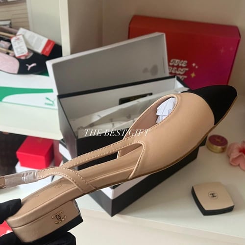 Slingback chanel black Beige