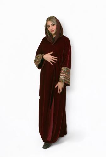 Burgundy Velvet Abaya