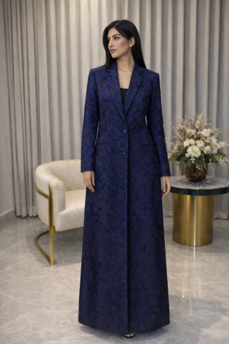 Jacquard Navy Blue Flowers | بليزر جاكار كحلي