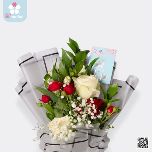 باقة ورد طبيعي احمر أبيض NF042