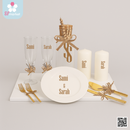 طقم كاسات الخطوبة مع التصميم والطباعة على حسب الطل...