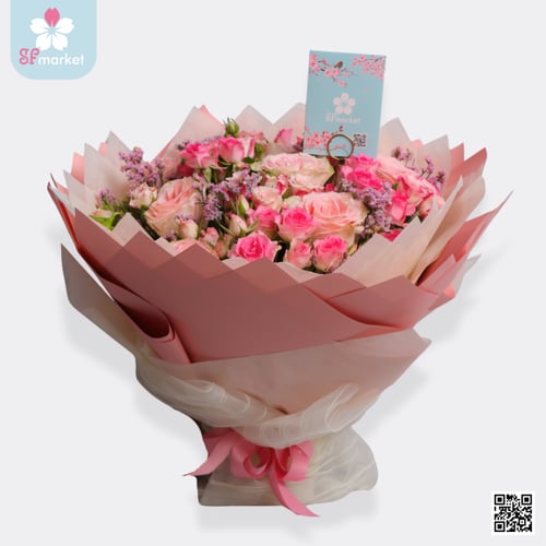 باقة ورد طبيعي تغليف وردي NF076