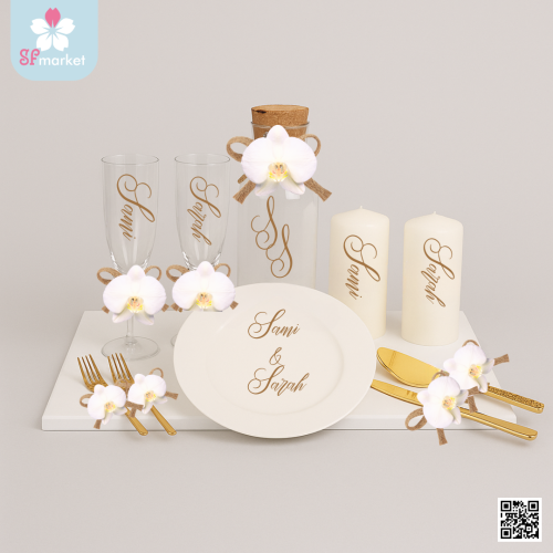 طقم كاسات العرسان مع الاسماء CS026