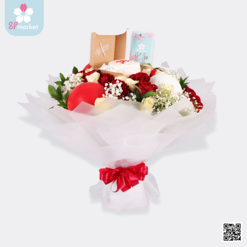 باقة ورد طبيعي مع كيك لانش NF072