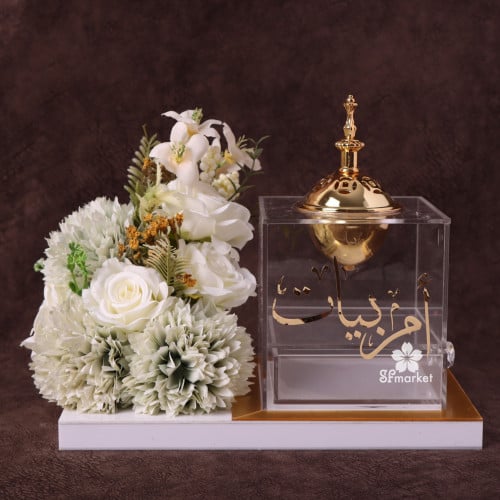 مبخر اكرليك بدرج للبخور وكتابة الأسم وتزيين الورد...