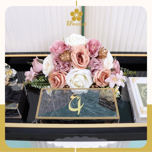 صندوق مهر اكرليك مزخرف ذهبي DB008