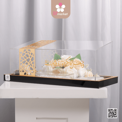 صندوق مهر اكرليك انسيابي مزخرف ذهبي DB022