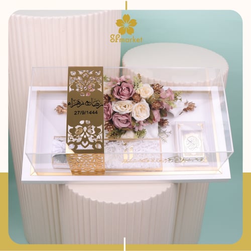 صندوق مهر اكرليك مزخرف ذهبي DB009