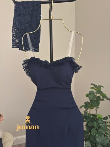 فستان سهره كحلي باكمام منفصله