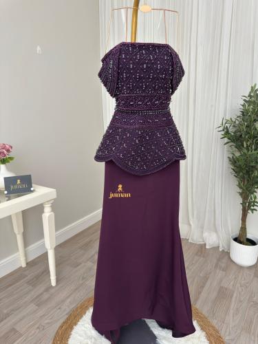 Evening dress purple embroidered