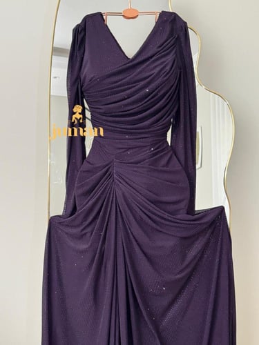 فستان موف لمعه استرتش