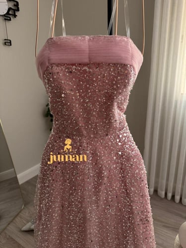 فستان سهره وردي تل مطرز