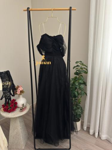 فستان اسود دانتيل & تل