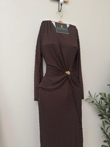 فستان بني فصوص استرتش