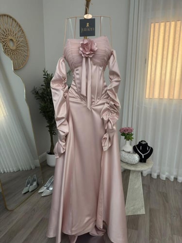 فستان زهري ي سهره اكمام منفصله