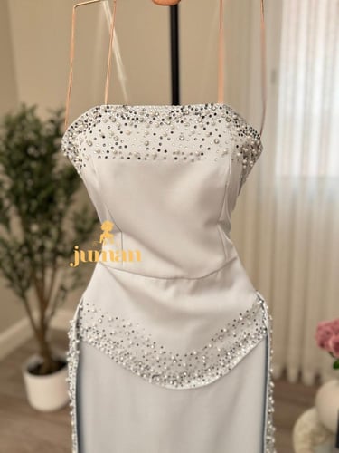 فستان سهره توب سماوي مطرز