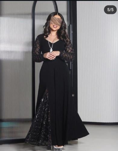 فستان كريب اسود سهره بأكمام مطرزه