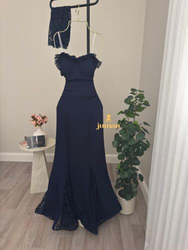 فستان سهره كحلي باكمام منفصله