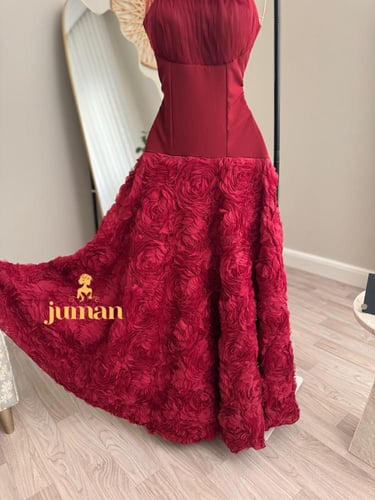 فستان سهره احمر اكسسوار ع الكتف