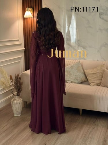 فستان شيفون بتطريز يدوي